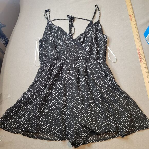Lulus Mind Black Polka Dot Strappy Surplice Romper Size M - Picture 1 of 9